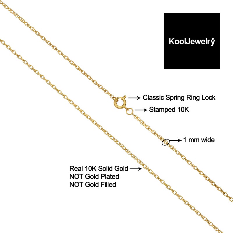 Kooljewelry Womens Classic Rope Chain - 10k Yellow Gold Barely-There Necklace, Thin Lightweight - Image 2